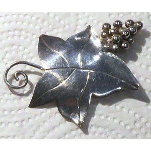 SIGNED DSC Mexican Sterling Silver Grape Vine & Cluster Brooch Eagle 3